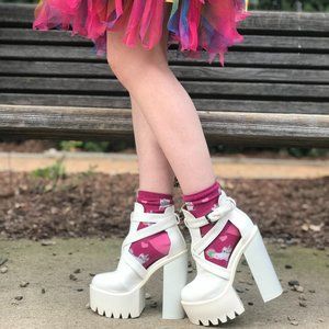 White Chunky Platform Heels